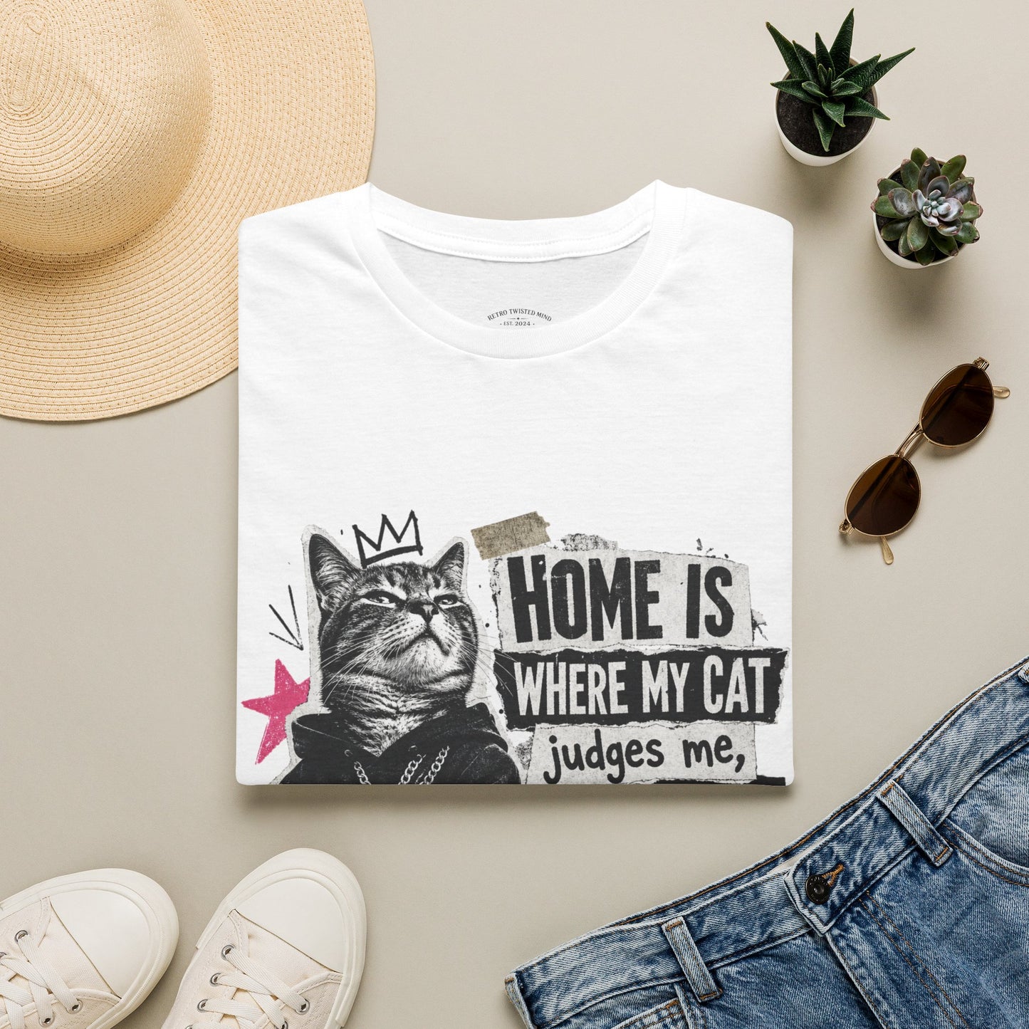 Cat T-Shirt — "Home Is Where My Cat Judges Me" Funny Graphic Tee