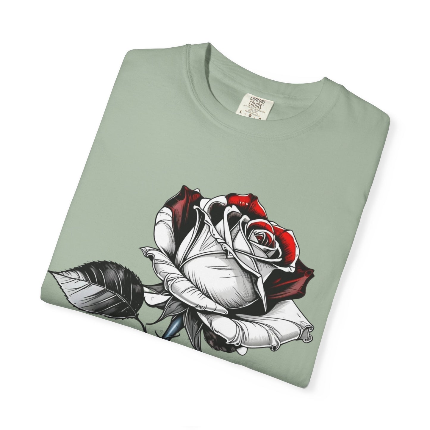 Rose Sketch T-Shirt — Black & Red Botanical Graphic Tee