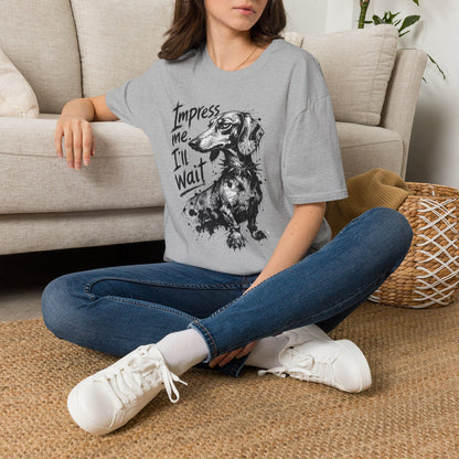 Dachshund Graphic Tee — "Impress Me. I'll Wait" Dog Lover T-Shirt