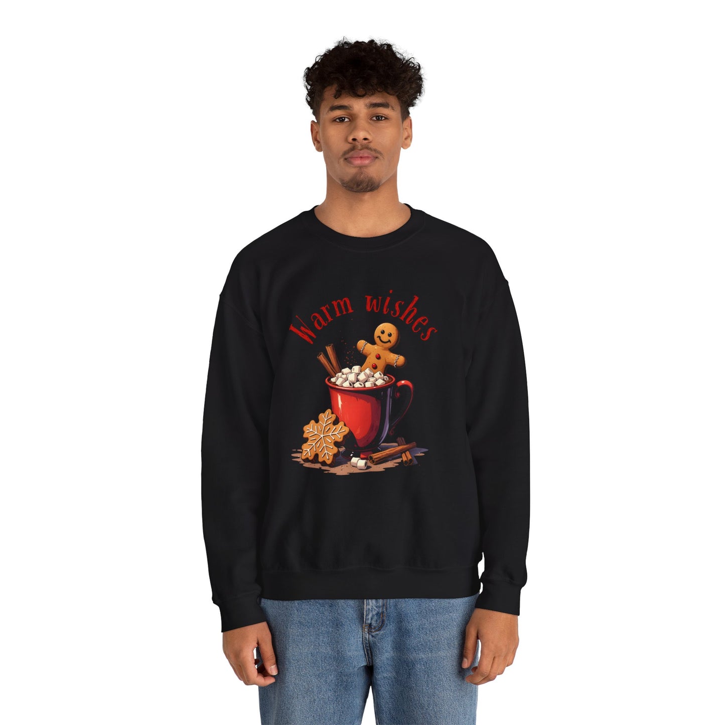 Crewneck Sweatshirt — "Warm Wishes" Hot Cocoa & Gingerbread Holiday Design
