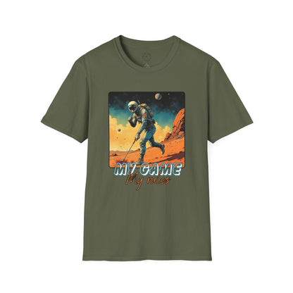 Vintage Space Explorer T-Shirt - 'My Game My Rules' golf, moon,sport