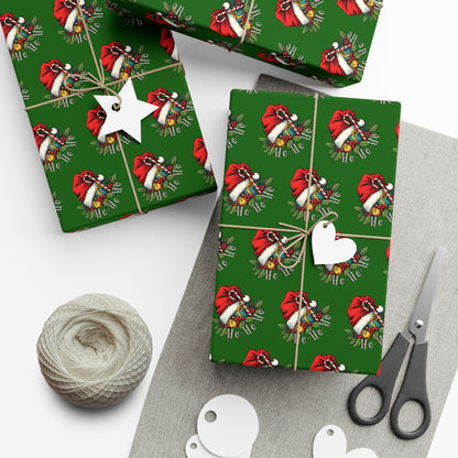 Christmas Santa Wreath Gift Wrap Paper — Festive Green Holiday Wrapping Sheets