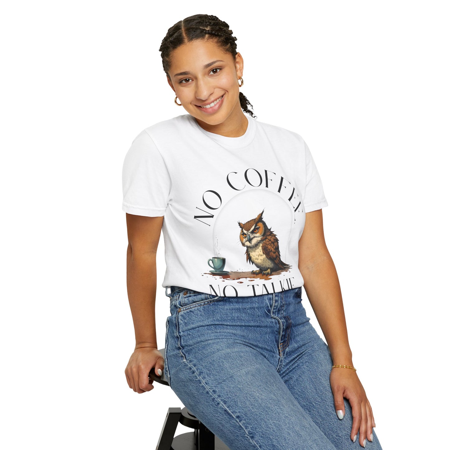 No Coffee No Talkie T-Shirt — Funny Owl Coffee Tee