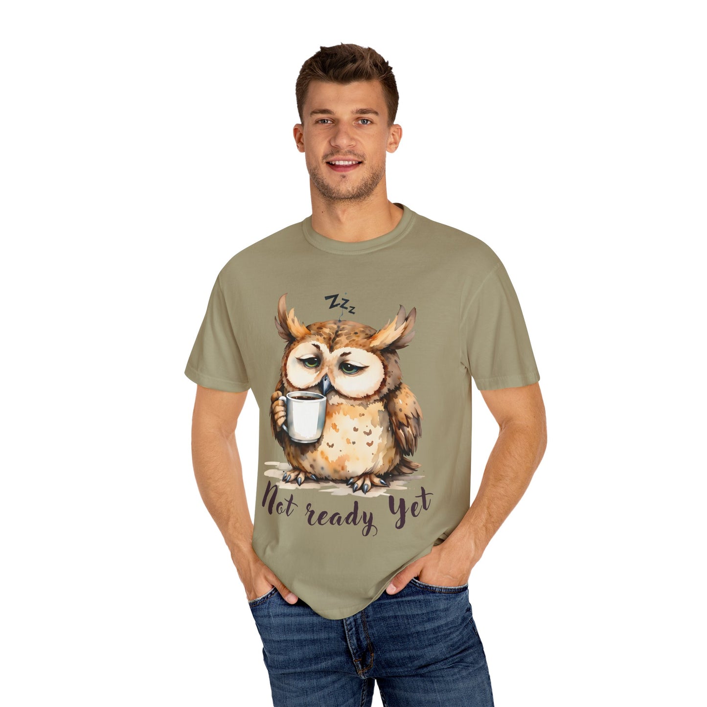 Not Ready Yet Owl T-Shirt — Cute Sleepy Owl Coffee Tee