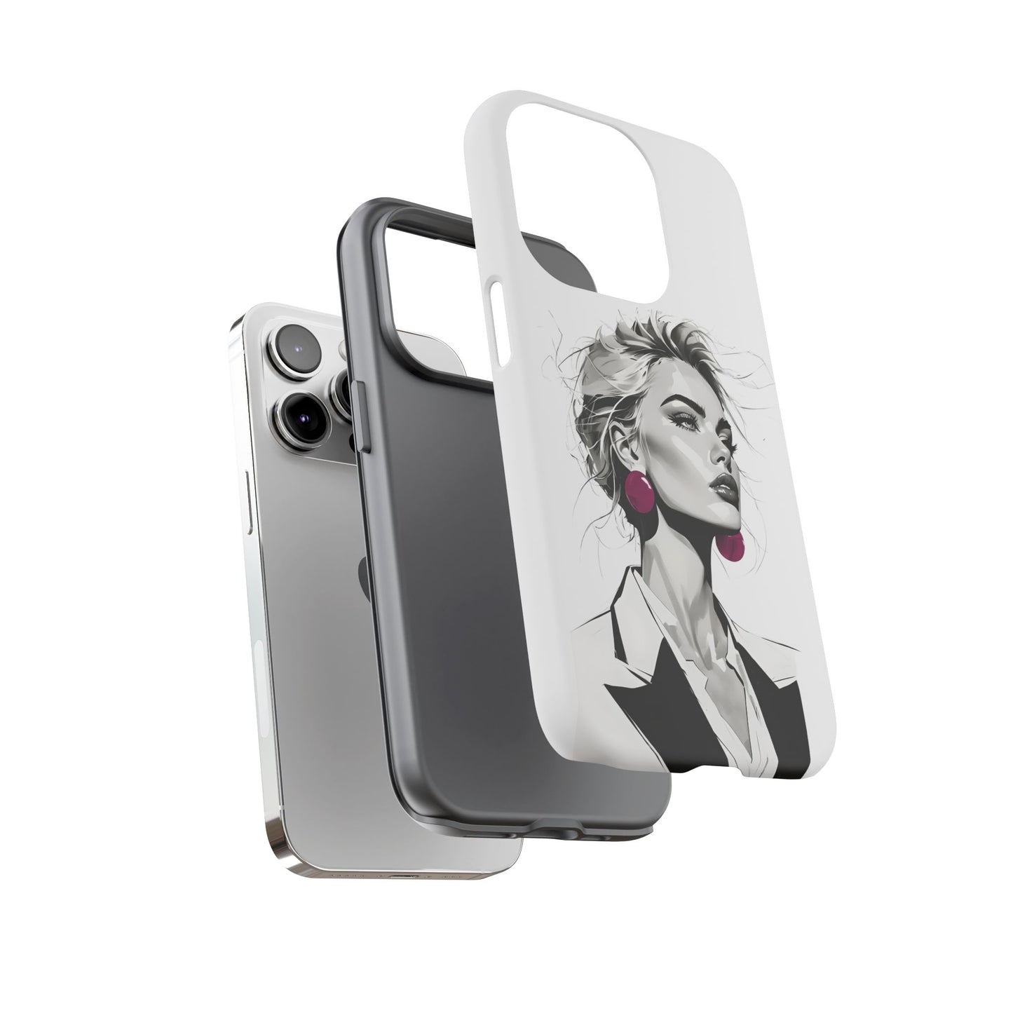 Phone Case — Chic Portrait with Pink Earrings (Stylish Protective Tough Case)