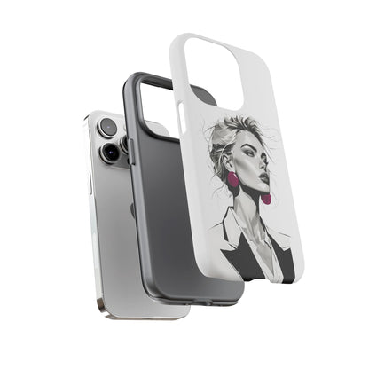 Phone Case — Chic Portrait with Pink Earrings (Stylish Protective Tough Case)
