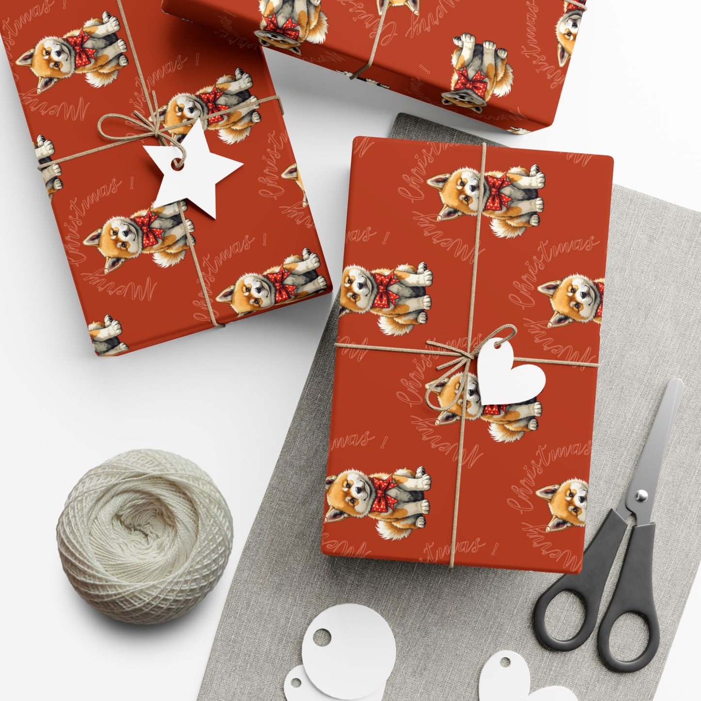 Christmas Corgi Gift Wrap Paper — Red Holiday Wrapping Paper with Cute Corgi Dogs