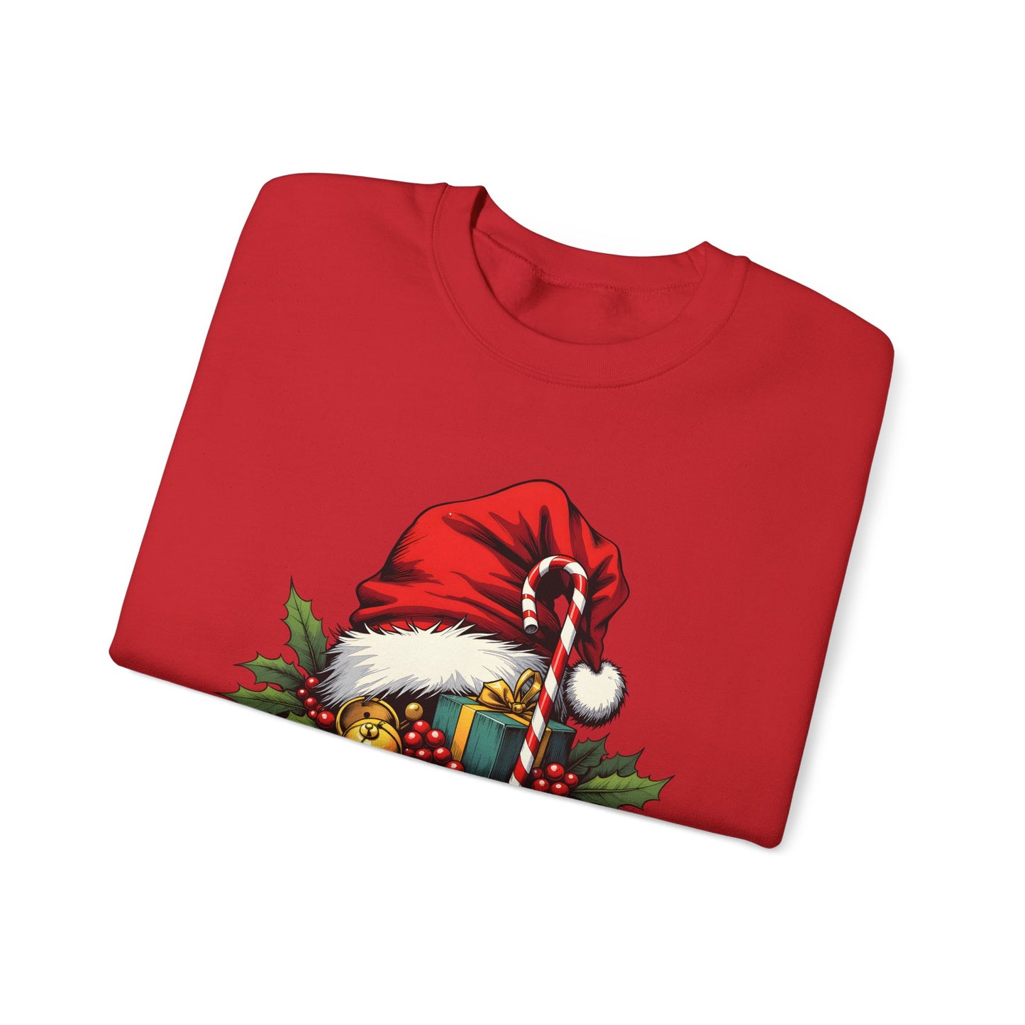 Christmas Sweatshirt - 'Ho-Ho-Ho' Santa Hat & Holly Holiday Crewneck