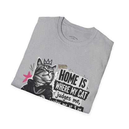 Cat T-Shirt — "Home Is Where My Cat Judges Me" Funny Graphic Tee
