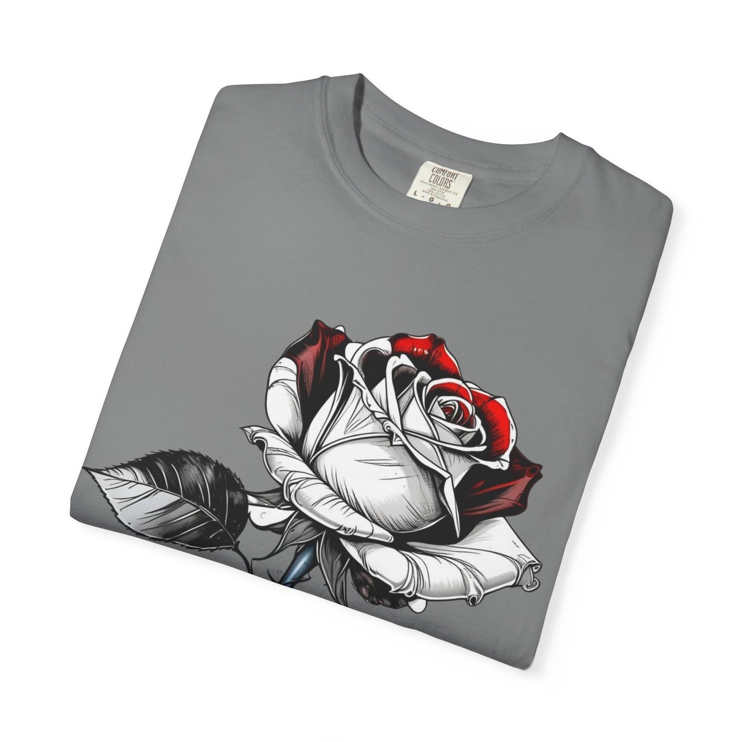 Rose Sketch T-Shirt — Black & Red Botanical Graphic Tee