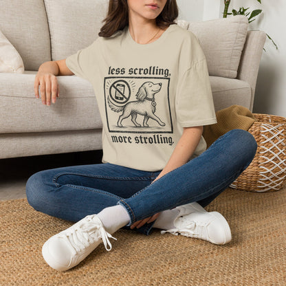 T-Shirt — "Less Scrolling, More Strolling" Dog Graphic Tee