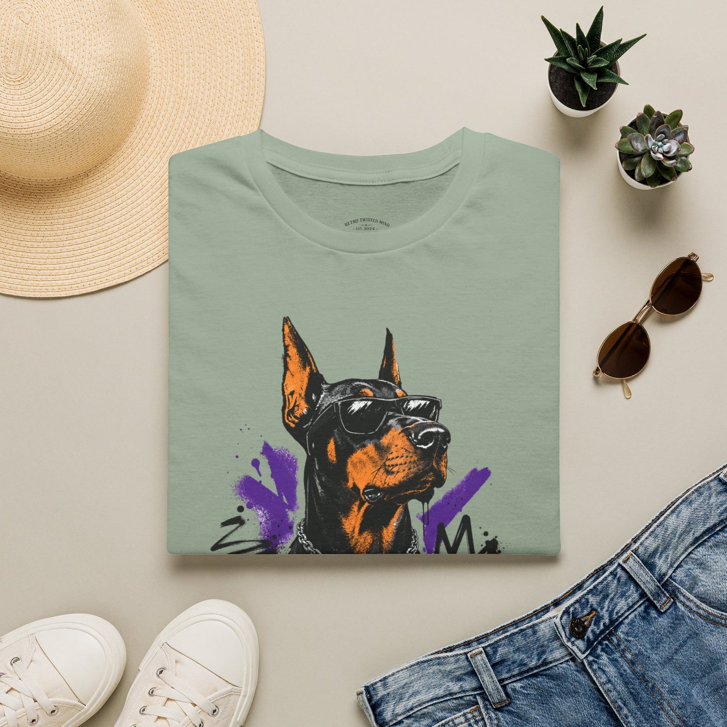 Doberman Graphic Tee — 'No, Thank You' Street Art T-Shirt