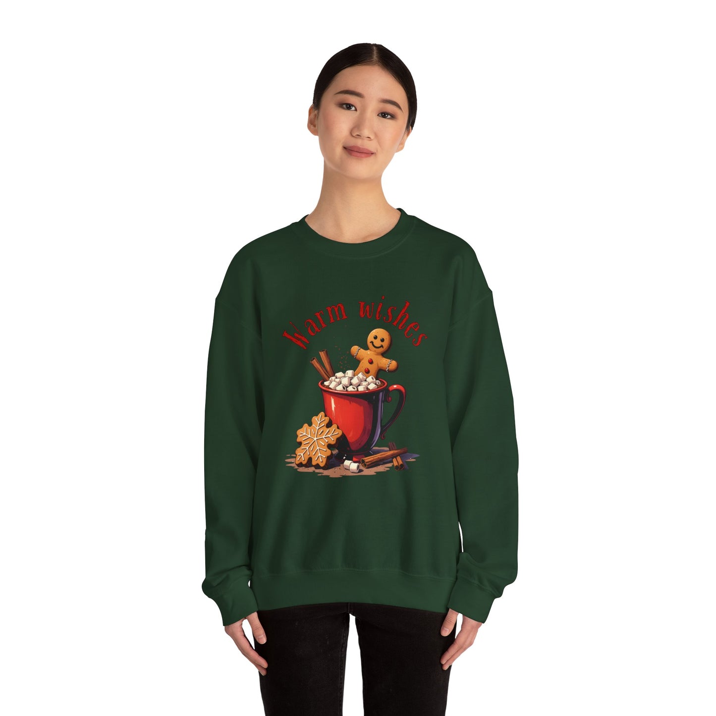 Crewneck Sweatshirt — "Warm Wishes" Hot Cocoa & Gingerbread Holiday Design