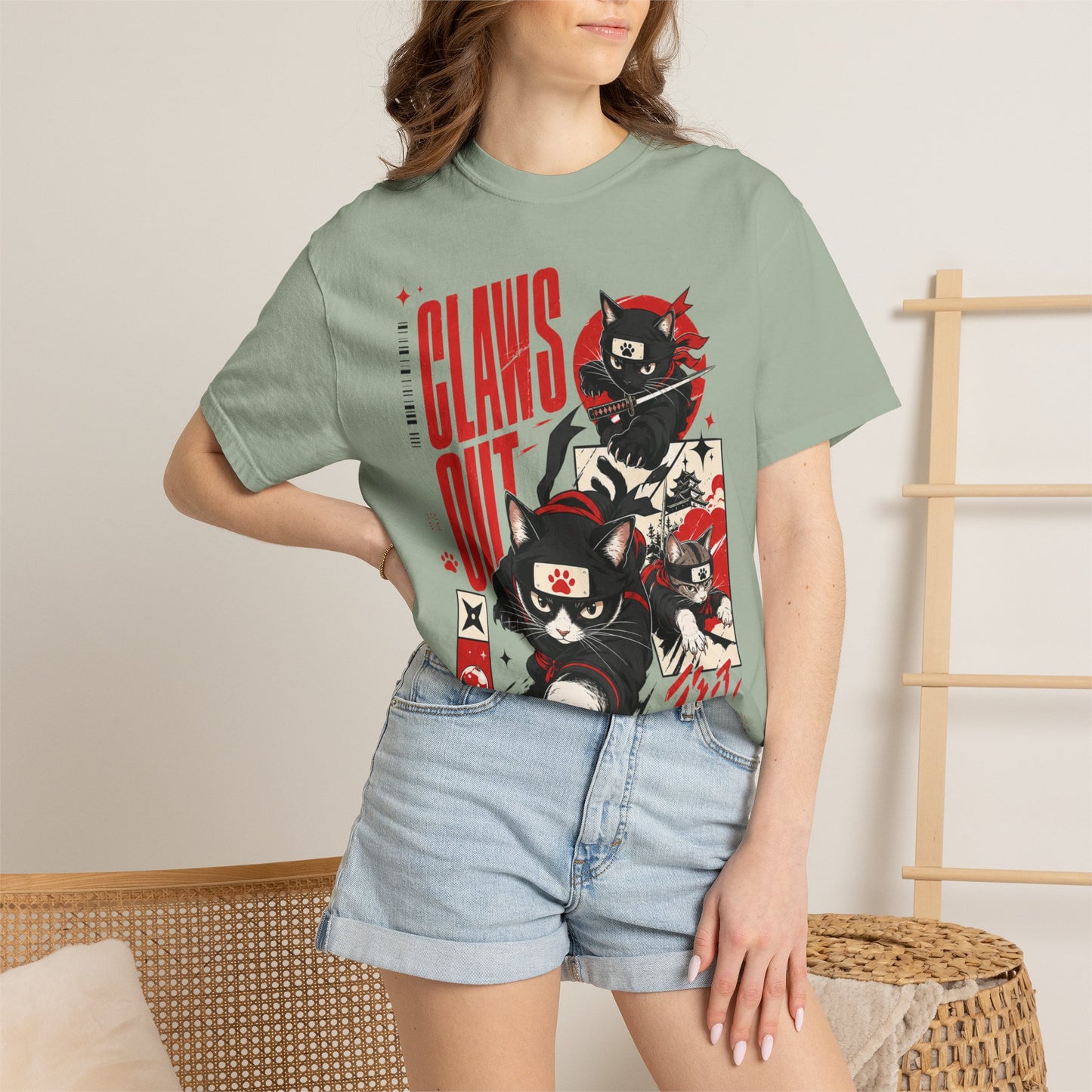 Claws Out Cat Graphic T-Shirt — Retro Ninja Kitties Tee