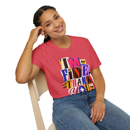 T-Shirt — "I'M FINE, THANK YOU" Retro Collage Graphic Tee