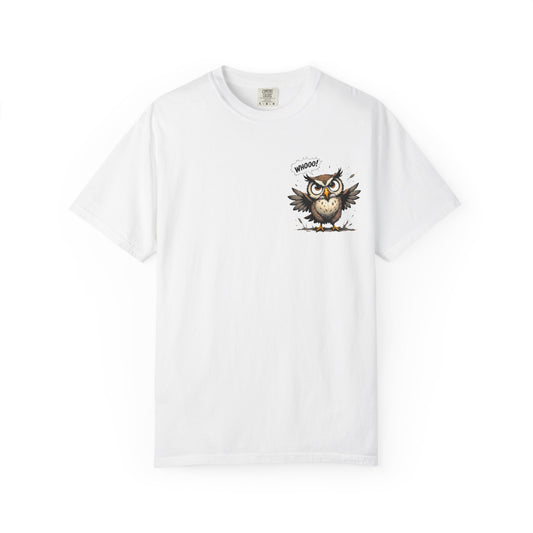 Witty Owl Graphic Tee — "Whooo?" Cute Cartoon Owl T-Shirt