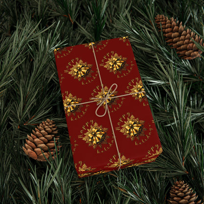 Wrapping Paper Roll — Red & Gold Leaf Pattern Holiday Gift Wrap