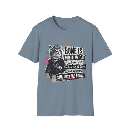 Cat T-Shirt — "Home Is Where My Cat Judges Me" Funny Graphic Tee