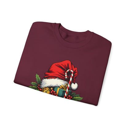 Christmas Sweatshirt - 'Ho-Ho-Ho' Santa Hat & Holly Holiday Crewneck