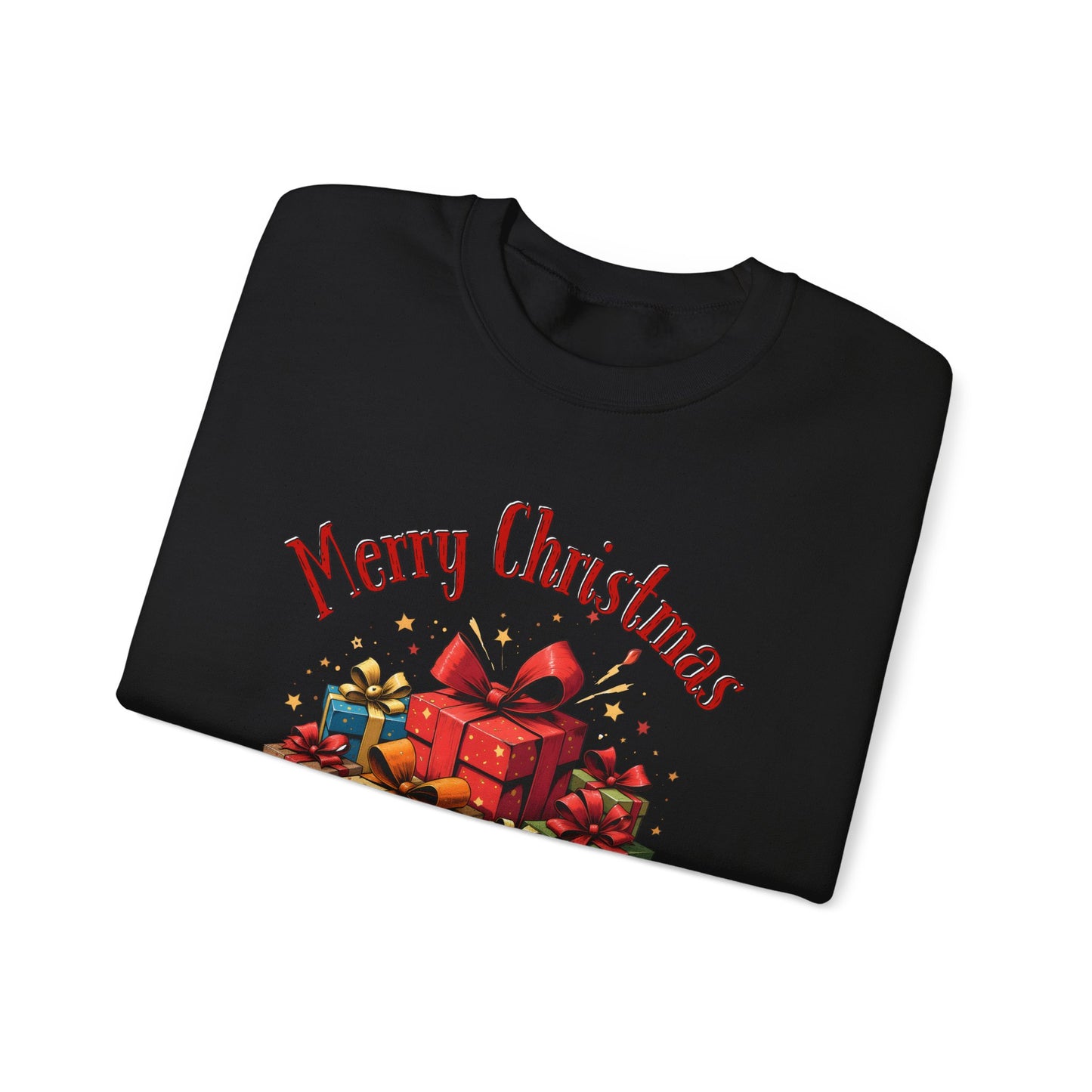 Christmas Crewneck Sweatshirt — "Merry Christmas" with Festive Gift Pile