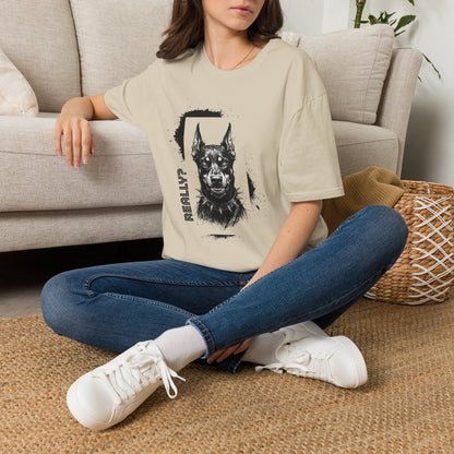 Doberman Portrait T‑Shirt — Bold Black Ink Dog Graphic