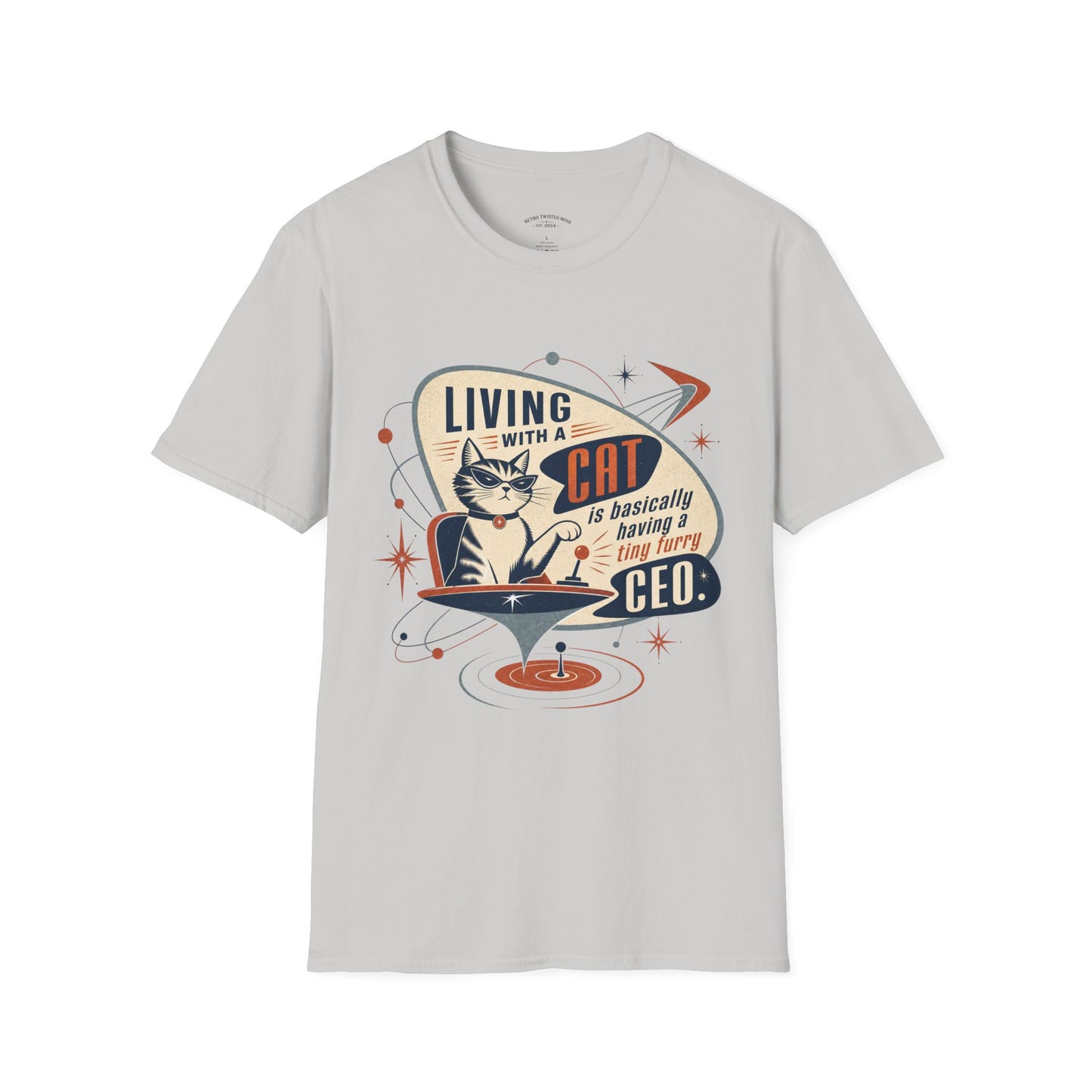 Cat T-Shirt — "Living with a Cat is Basically Having a Furry CEO" Retro Graphic