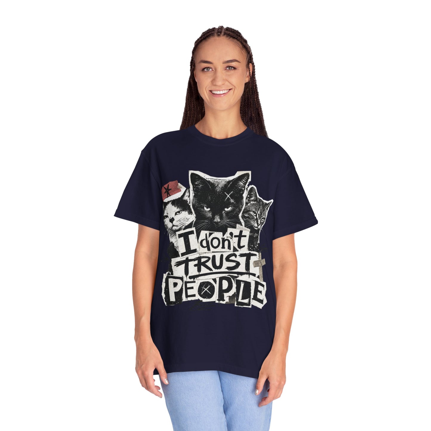 I Don’t Trust People Cat T-Shirt — Grunge Graphic Tee for Cat Lovers