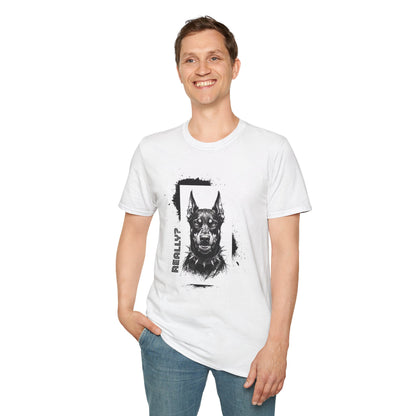 Doberman Portrait T‑Shirt — Bold Black Ink Dog Graphic
