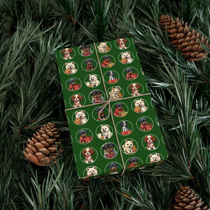 Christmas Dog Pattern Gift Wrap Paper – Green Holiday Puppy Wrapping Sheets