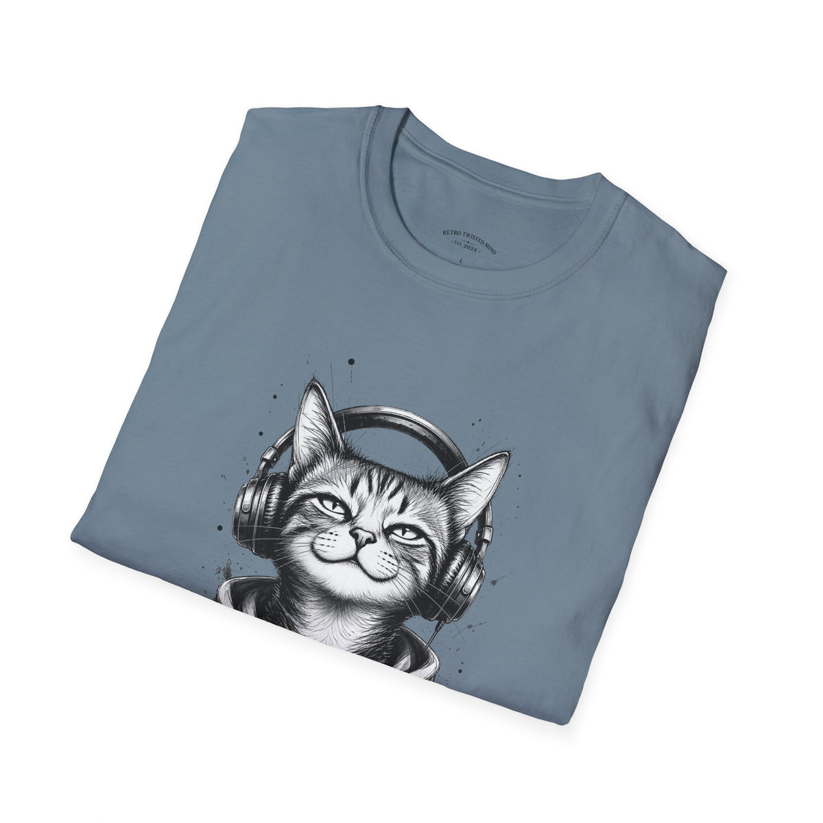 T-Shirt — Cat with Headphones "Mentally: Somewhere Else" – Cute Relaxed Graphic Tee for Cat Lovers