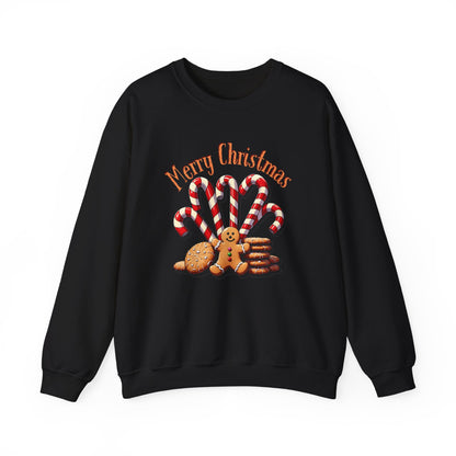 Christmas Candy Canes Crewneck Sweatshirt — "Merry Christmas" Gingerbread Holiday Sweater