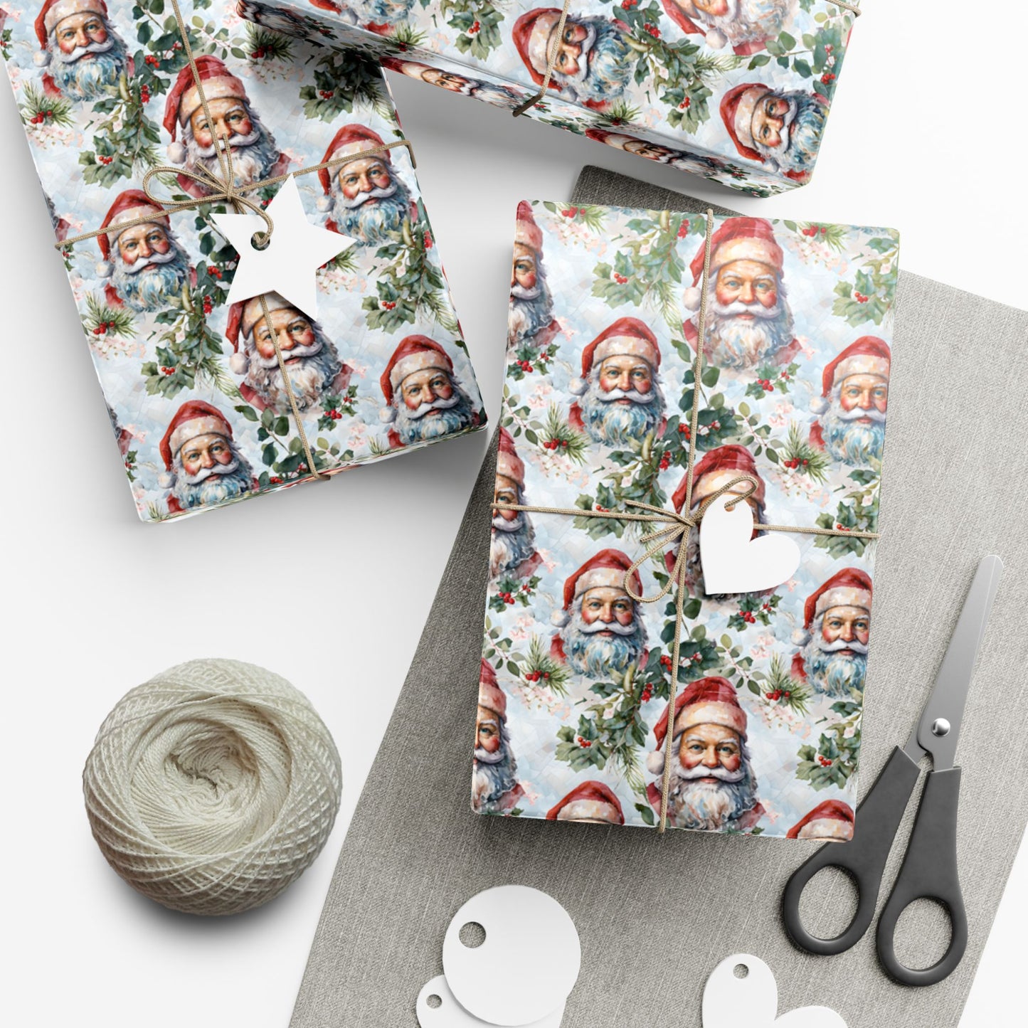 Santa Claus Pattern Gift Wrap Paper — Vintage Christmas Wrapping Sheets