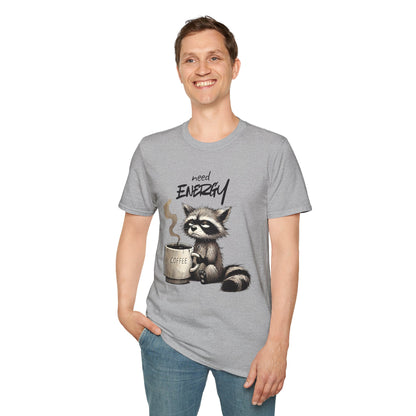 Need Energy Raccoon T-Shirt — Cute Coffee Graphic Tee
