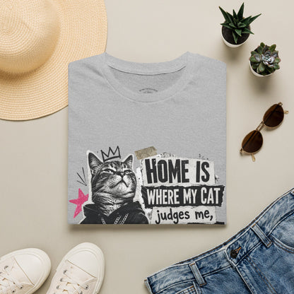 Cat T-Shirt — "Home Is Where My Cat Judges Me" Funny Graphic Tee