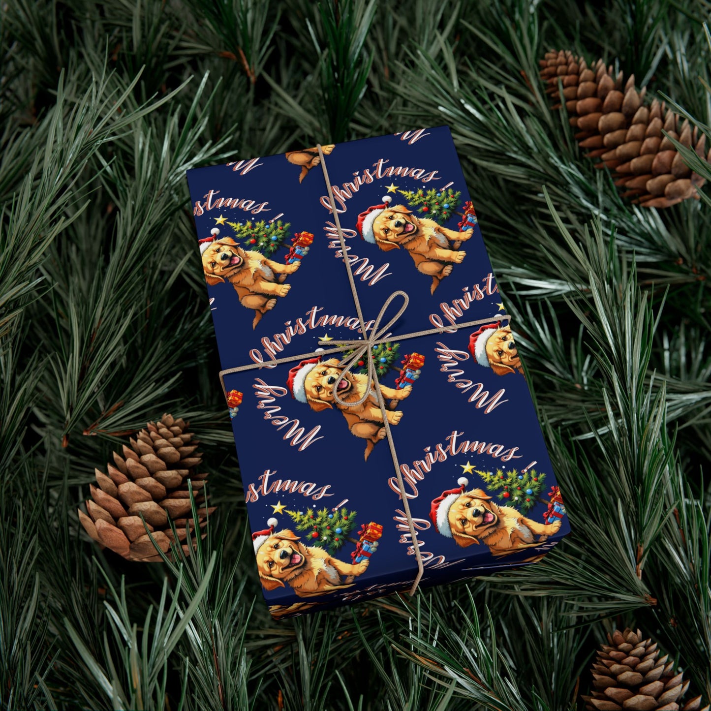 Wrapping Paper — Cute Golden Retriever Christmas Gift Wrap