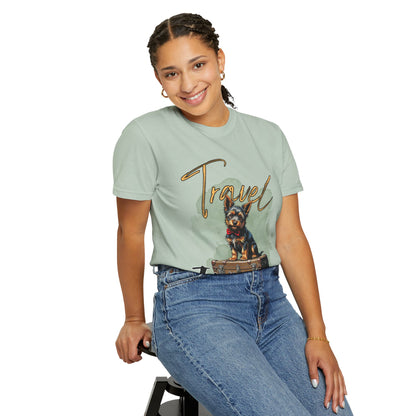 Travel Time Unisex Garment-Dyed T-Shirt with Dog Design