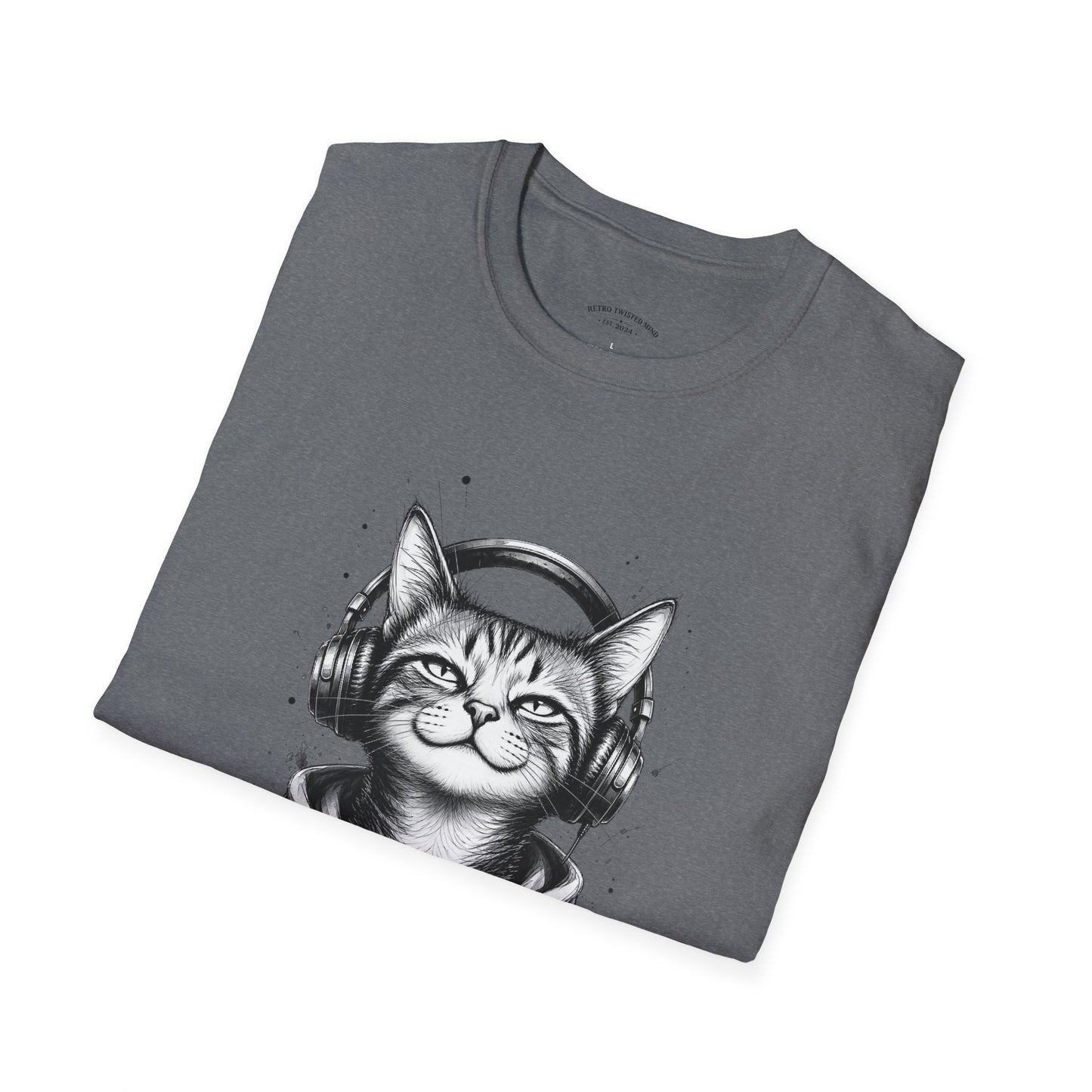 T-Shirt — Cat with Headphones "Mentally: Somewhere Else" – Cute Relaxed Graphic Tee for Cat Lovers