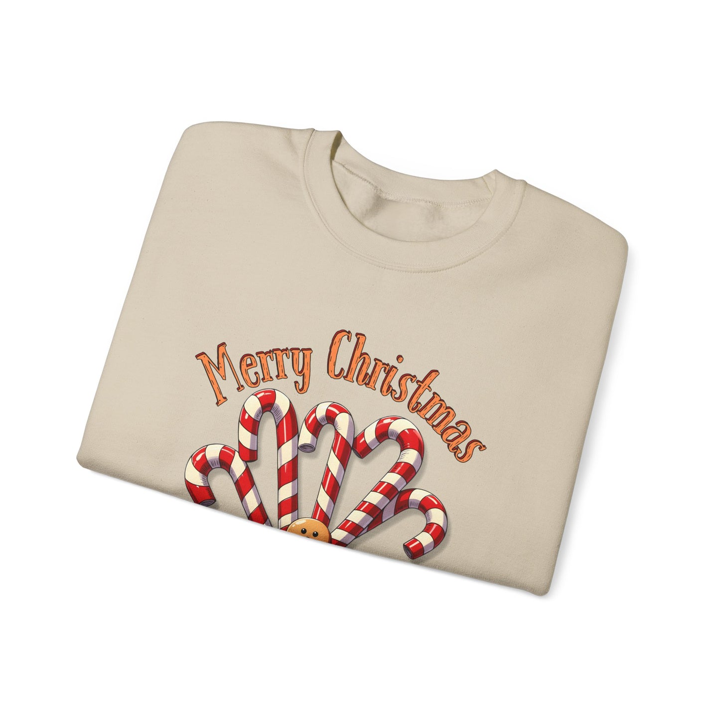 Christmas Candy Canes Crewneck Sweatshirt — "Merry Christmas" Gingerbread Holiday Sweater