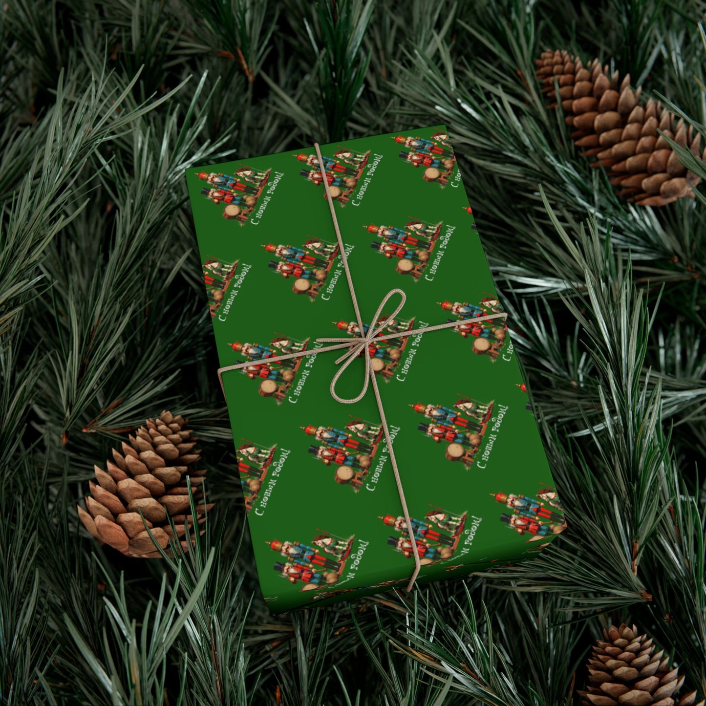Christmas Tree Gift Wrap Paper — Holiday Green Wrapping Sheets with Ornament Tree Pattern
