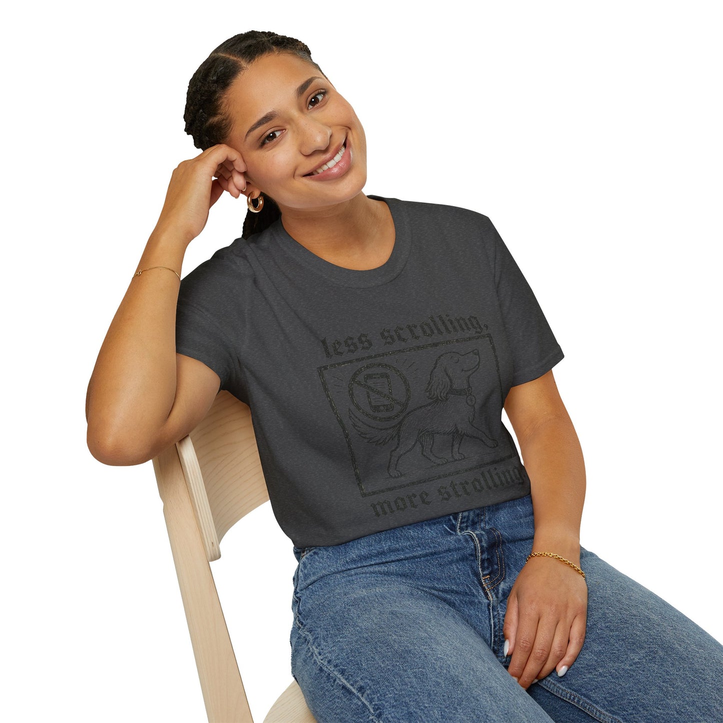 T-Shirt — "Less Scrolling, More Strolling" Dog Graphic Tee