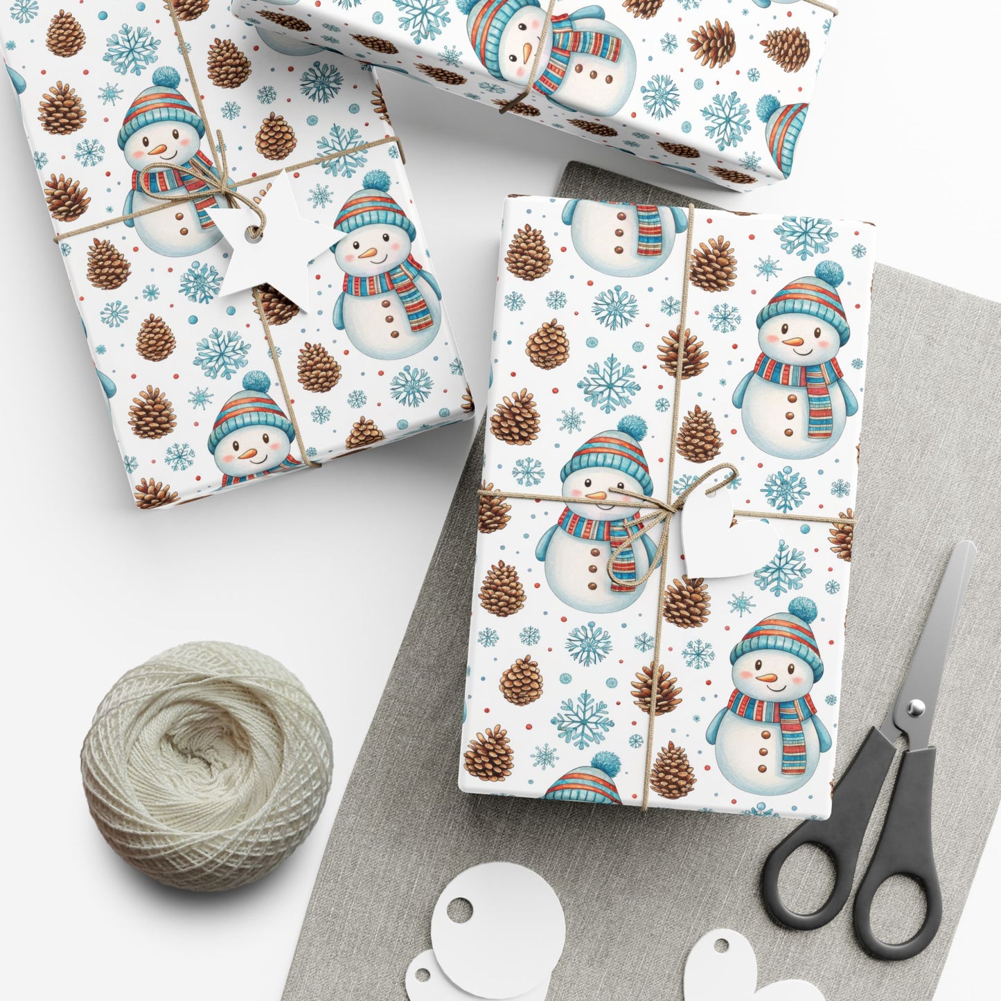 Snowman Holiday Wrapping Paper — Cute Snowman, Pinecone & Snowflake Gift Wrap