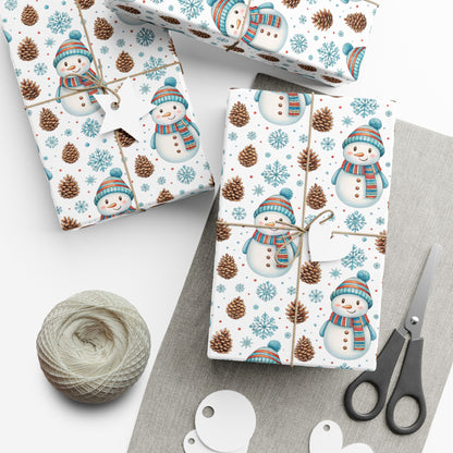 Snowman Holiday Wrapping Paper — Cute Snowman, Pinecone & Snowflake Gift Wrap