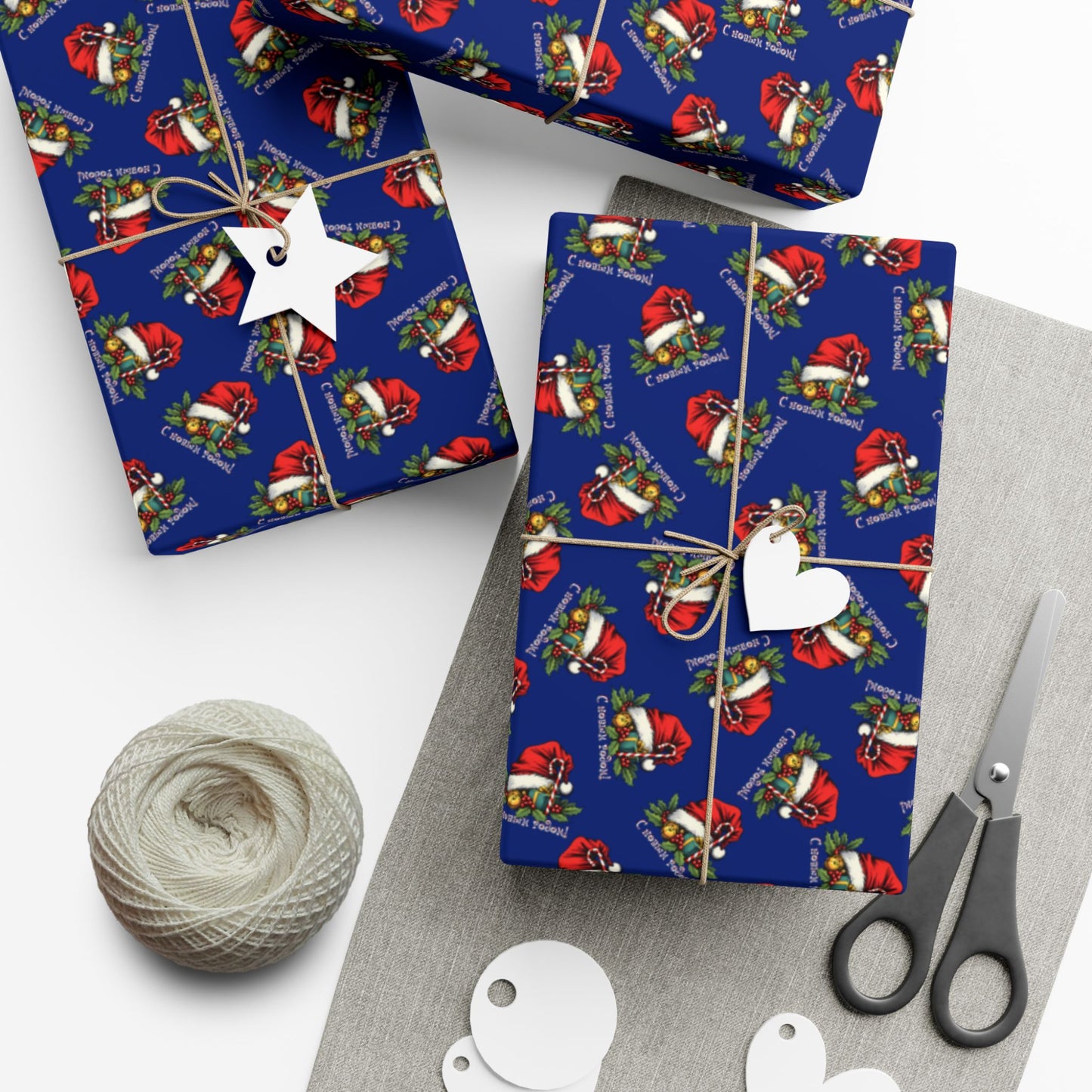 Christmas Gift Wrap Paper — Santa Sleigh & Presents Pattern