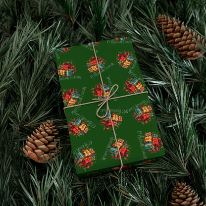 Christmas Gift Wrap Paper — Green Holiday Presents Pattern