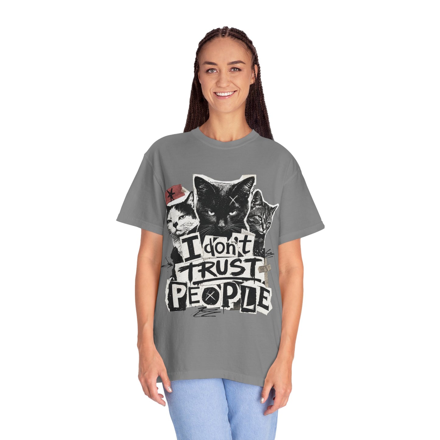 I Don’t Trust People Cat T-Shirt — Grunge Graphic Tee for Cat Lovers
