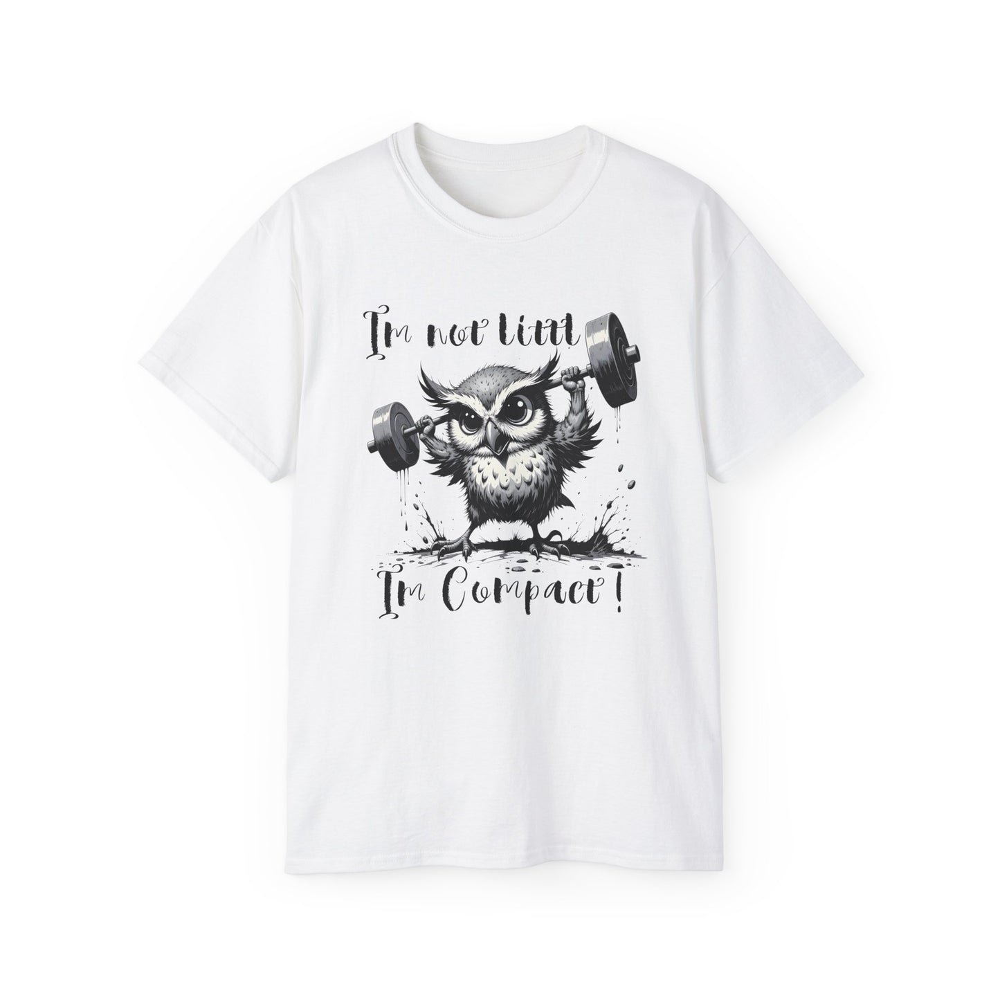 Compact Owl Weightlifting T‑Shirt — "I’m not tiny, I’m Compact!"