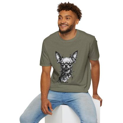 Chihuahua Portrait T‑Shirt — Expressive Black & White Dog Art Tee