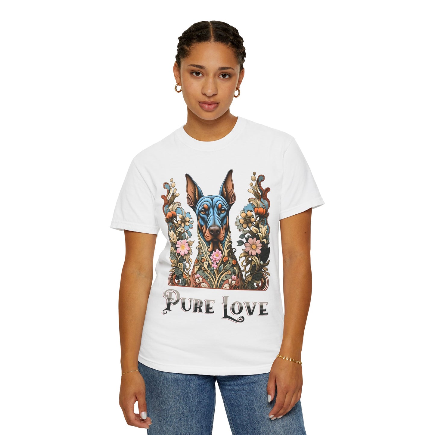 Pure Love Dog Art Unisex T-Shirt - Vibrant Floral Design