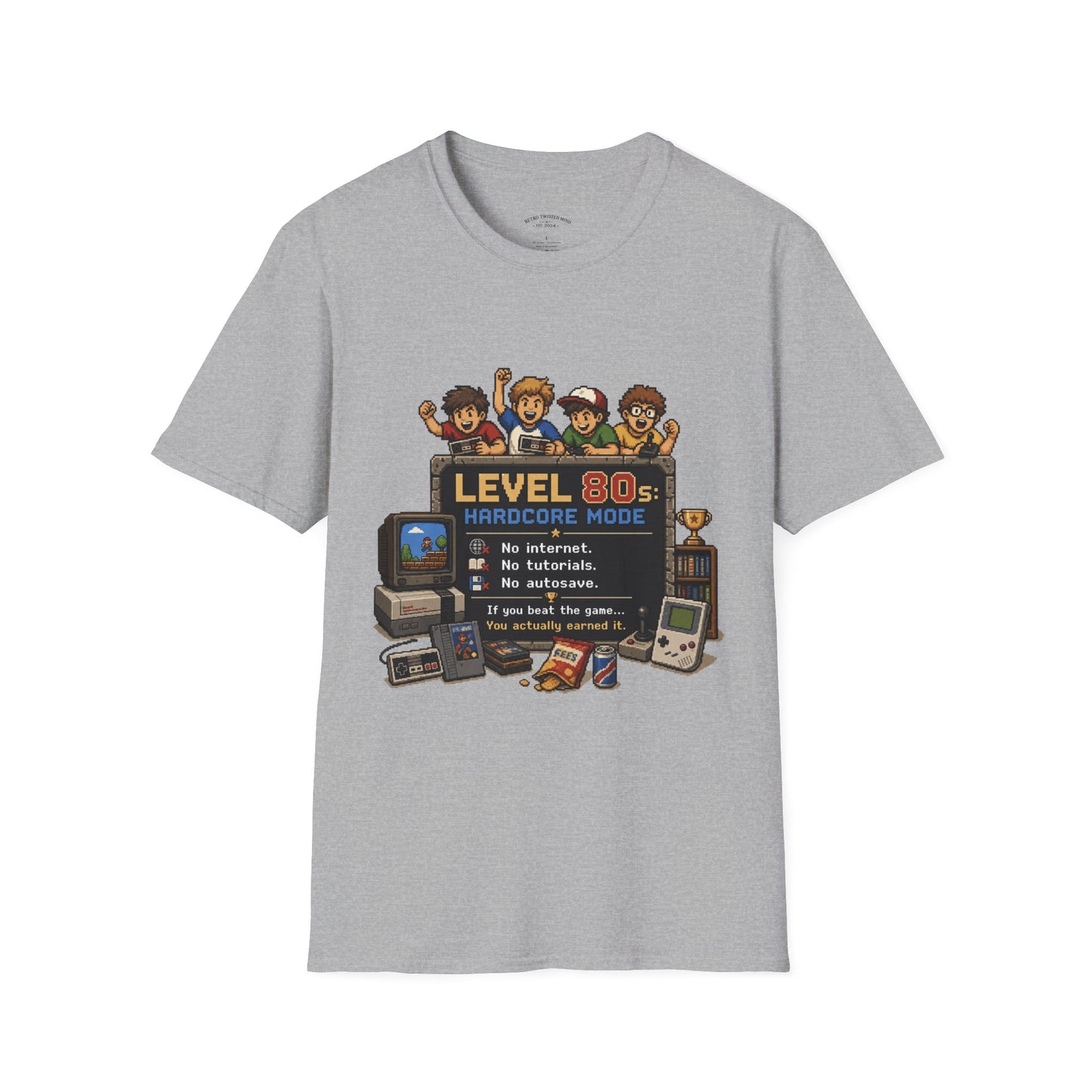 80s Level Up T-Shirt — 'Level 80s: Hardcore Mode' Retro Gaming Tee