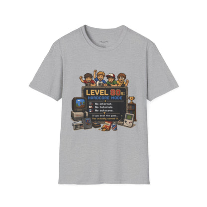 80s Level Up T-Shirt — 'Level 80s: Hardcore Mode' Retro Gaming Tee